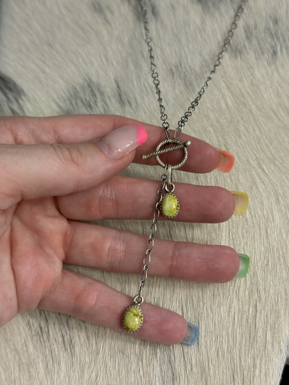 Sterling Silver Palomino Turquoise Double Stone Dangle Lariat Toggle Necklace